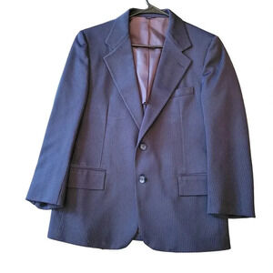 Travelknit Men's Navy Blue Pinstripe Blazer Jacket Size 40R Single Breasted Work